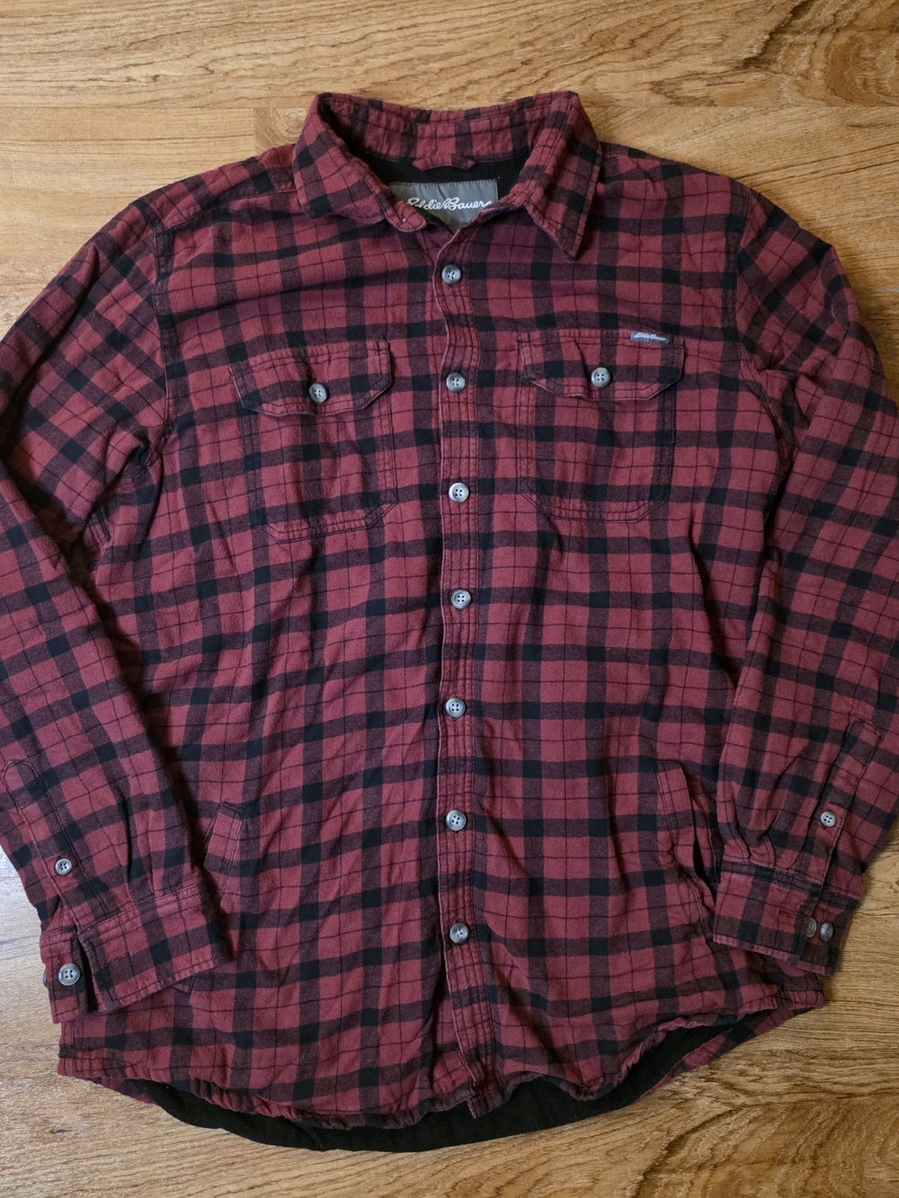 Eddie Bauer Red Plaid Thick Fleece Lined Button Down